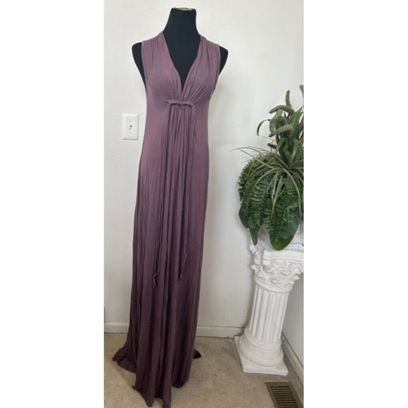 Rachael Pally Women's Purple Ruched Front Tie Deep V Neck Maxi Dress Size M - Picture 2 of 5